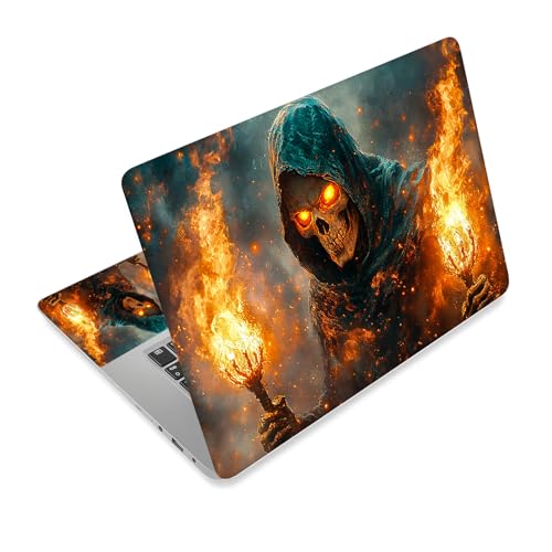 Universal Laptop Skin Sticker Decal,15.6 Inch Laptop Vinyl Cover for 13" 14" 15.6" Laptop,Scratch-Resistant Waterproof Protector Wrap,Reusable with Wrist Pads,Skeleton Flaming Torches - color: Skeleton Flaming Torches