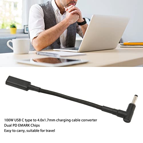 USB C Female to 4.0x1.7mm DC Male Adapter 100W PD Chip for Laptop Charging Cord for Dell HP Lenovo, Braided Cable Power Connector for Monitor Docking Station