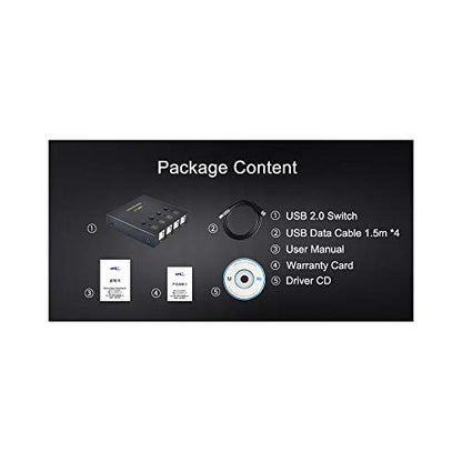 eKL USB Switch Selector 4 Computers in Sharing 2 USB Devices Out Controller USB 2.0 Peripheral Switcher Box Hub for Mouse Keyboard PCs Scanner Printer with Button Swapping and 4 Pack USB A to B Cable