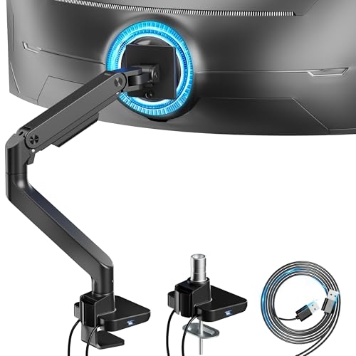ARES WING Ultrawide Monitor Desk Arm with USB A/C for 17 to 49 Inch Screen | Pro Gas Spring, Full Range of Motion, for 75/100 Vesa Mount, for Samsung, LG Curved/Flat Monitor, Easy Install, Hold 44lbs - color: Black, size: USB