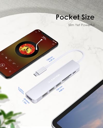 LENTION 7-in-1 USB C Hub, 4K@60Hz HDMI, 100W PD, Card Reader, USB 3.0 & 2.0 | Plug and Play, Stable Driver 3.0 Certified, for macOS, iOS/iPadOS, Windows & ChromeOS (CB-CE18, Silver) - color: Silver