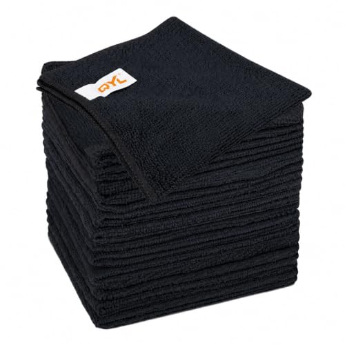 QYL Microfiber Cleaning Cloth,12 Pack Cleaning Rags, Cleaning Towels with 4 Color Assorted, 11.8"X11.8", Black - color: Black