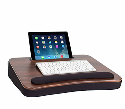 Multi Tasking Lap Desk with Memory Foam Cushion | Tablet Slot | Fits Laptops Up to 17" | Tablets Up to 9.6" | Black | Walnut Wood Top | Computer Lap Tray