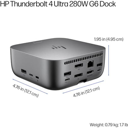 HP 280W Thunderbolt 4 Ultra Dock Port Replicator Bundle w/DKZ Hub (Universal Thunderbolt/USB-C Docking Station, Single Cable for Charging, Data Transfers to Any Brand Laptop)