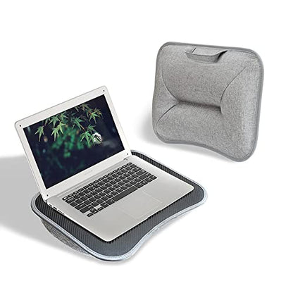 13in Portable Laptop Lap Desk | Carbon Fiber Surface, Soft Pillow Cushion, Lightweight, for Home Office Use, Dark Gray