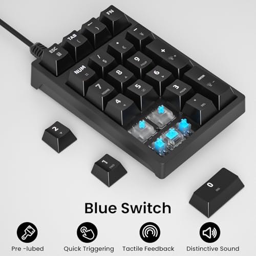 Gurjot Number Pad, Mechanical USB Wired Numeric Keypad with Color Backlit 21 Key Numpad for Laptop Desktop Computer PC Black (Blue Switches) - color: Black Number Pad