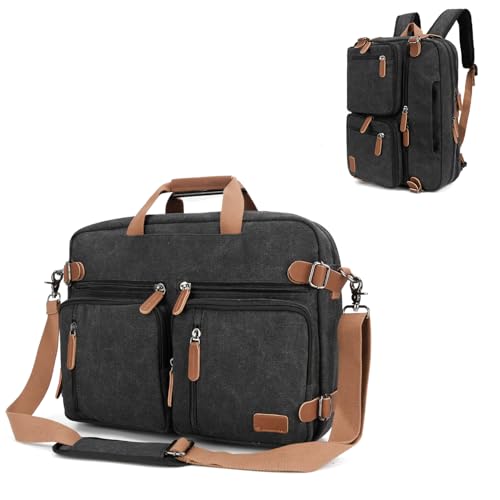 koolehaoda 3 in 1 Convertible Briefcase Backpack 17.3 inch Laptop Backpack Case Messenger Bag for Men, Multi-Functional Computer Bag for Travel Bussiness Men Women (Black) - color: Black