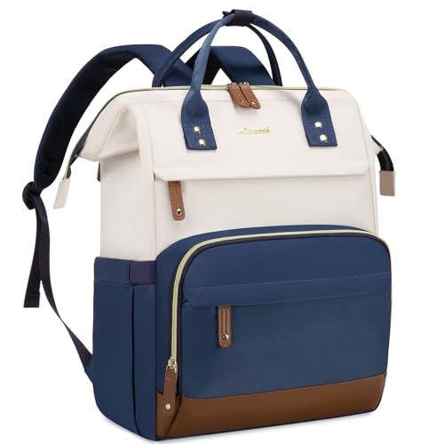LOVEVOOK Laptop Backpack for Women, 15.6 Inch Work Business Backpacks Purse With Large Capacity, Waterproof Nurse Bag College Bookbag for School, Waterproof Casual Daypack for Travel - color: ‎beige-blue, size: 15.6 INCH