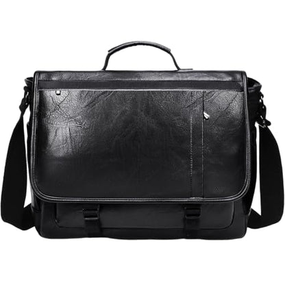 Messenger Bag for Men: Laptop Bag PU Leather Work Briefcase Large Carry On Computer for Office College Travel - color: Pu Black