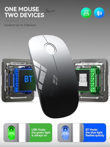 RAPIQUE Bluetooth Wireless Mouse, BT5.1＆ 2.4G Slim Dual Mode, White to Black - color: White to Black