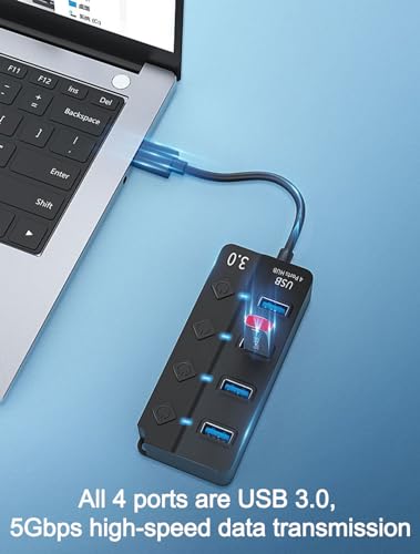 KLAQQED USB Hub - 3.0, 4-Port USB Station Hub with Individual Switches - Expander Hub for Laptop/MacBook, Flash Drives, Mobile HDD, Printer - style: USB Hub