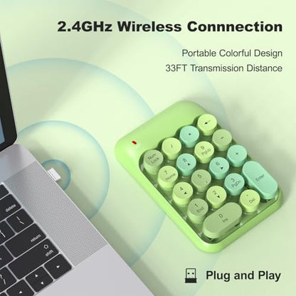 MOWUX Wireless Number Pads, Cute Colorful Numeric Keypad Numpad Portable 2.4 GHz Financial Accounting Number Keyboard Extensions, 18 Key Number Numpad for Laptop Desktop, PC (Green) - color: Green
