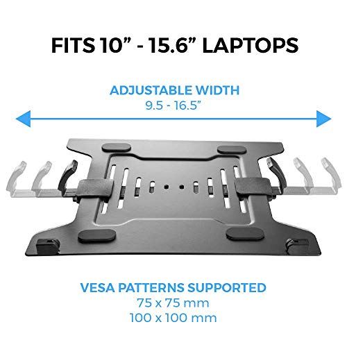 HumanCentric Laptop VESA Mount Tray for Monitor Arms and Stands, Fits 75x75 and 100x100 mm VESA Mount Holes, Fully Secures Laptop with Adjustable Clamps 9.5" to 16.5” Width, Rubber Pads