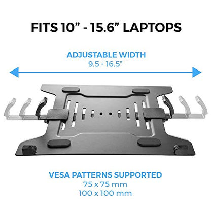 HumanCentric Laptop VESA Mount Tray for Monitor Arms and Stands, Fits 75x75 and 100x100 mm VESA Mount Holes, Fully Secures Laptop with Adjustable Clamps 9.5" to 16.5” Width, Rubber Pads