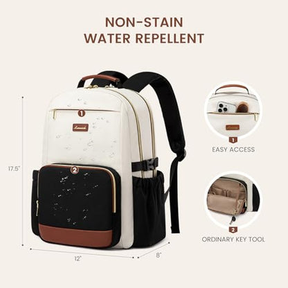 LOVEVOOK Laptop Backpack for Women with Pouch Pocket for Large Capacity Cup,15.6 Inch Laptop Computer Bag Travel Backpack Purse,Work Business Backpack College Teacher Bags,Beige-Black-Brown + V-shaped - color: Beige - Black - Chestnut Brown + V-shaped, si