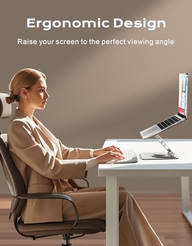 RIWUCT 360° Rotatable Laptop Stand for Desk Adjustable Height, Ergonomic Laptop Riser Holder with Dual-bar Support, Portable Computer Notebook Stand for MacBook Air Pro, Dell XPS, HP (10-16") - style: Rotatable