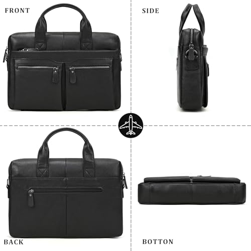 Leather Laptop Bag for Men Briefcase Fits 15.6 Inch Notebook Portable Shoulder Messenger Crossbody Bag for Travel Office - color: 18black Fit 15.6inch