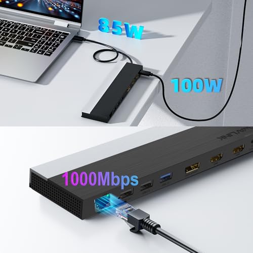 WAVLINK USB C Docking Station 3 Monitors for Windows with DP + 2X HDMI | USB-C Triple Display Laptop Dock with Dual 4K +1080P, PD 85W Charging, Gigabit Ethernet for Windows Laptop
