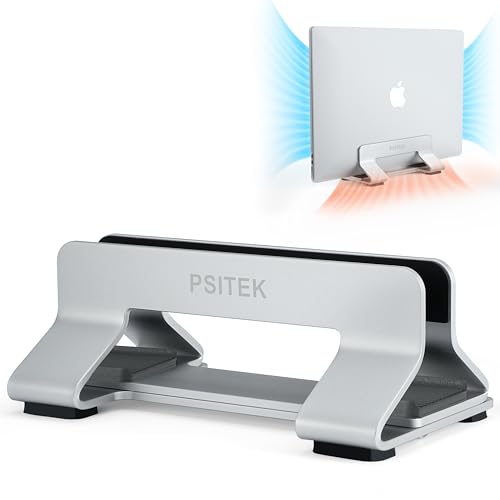 Aluminum Vertical Laptop Stand Dock Holder, Adjustable Slot Width 12-42mm, Space-Saving Upright Storage for MacBook and Laptops - color: Silver, size: 1 Slot
