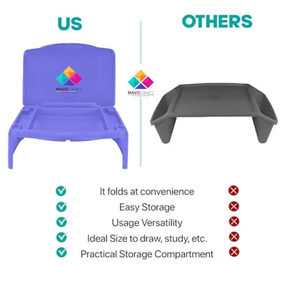 MAVOCRAFT Foldable Kids Lap Tray with Storage - Portable Lap Desk Kids & Adults - Kids Lap Desk for Breakfast in Bed, Serving Tray, Car Desk & Gaming (Purple) - color: Purple