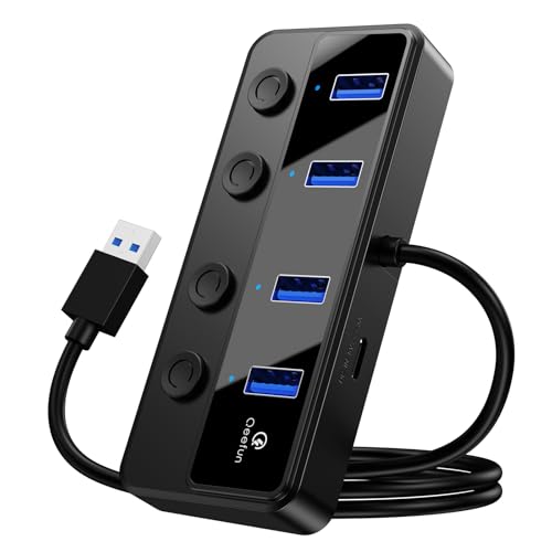 Qeefun 4-Port USB 3.0 Hub, Individual LED Power Switches, 5Gbps Data Transfer USB Splitter with 2ft Extension Cable, Multiple USB Extender for Laptop, PC, iMac, USB Flash Drives and More - style: A to 4A(60cm)