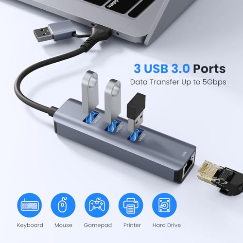 USB to Ethernet Adapter, ABLEWE USB 3.0/USB C to RJ45 Network Internet 2.5Gbps, Compatible with MacBook/Pro/Air, iPhone 15/16 Pro/Max, iPad Pro, Surface Pro, Windows 11/10/8/7, MacOS, Chromebook - color: 4IN1 Gray