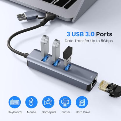 USB to Ethernet Adapter, ABLEWE USB 3.0/USB C to RJ45 Network Internet 2.5Gbps, Compatible with MacBook/Pro/Air, iPhone 15/16 Pro/Max, iPad Pro, Surface Pro, Windows 11/10/8/7, MacOS, Chromebook - color: 4IN1 Gray