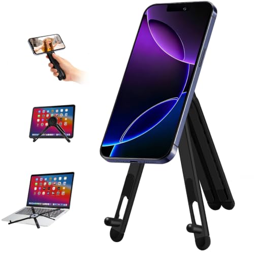 3-in-1 Foldable Magnetic Phone Tripod Stand, Portable Aluminum Alloy Adjustable Holder for Tablet, Laptop MacBook Pro/Air 10–16", Magnet Phone Mount Compatible with MagSafe iPhone Android - color: Black