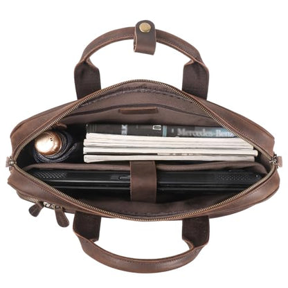 Leather Briefcase for Men 17Inch Laptop Messenger Bags Business Travel Handcrafted Laptop Bag with YKK Zipper Gift - color: Dark Brown