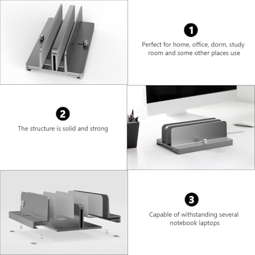 Toddmomy Aluminum Alloy Adjustable Laptop Vertical Stand with Dual Slots Gray Notebook Mount Base for Desk Tablet Vertical Holder Compatible with MacBook