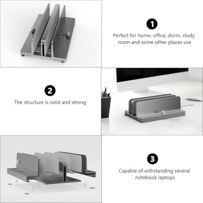 Toddmomy Aluminum Alloy Adjustable Laptop Vertical Stand with Dual Slots Gray Notebook Mount Base for Desk Tablet Vertical Holder Compatible with MacBook