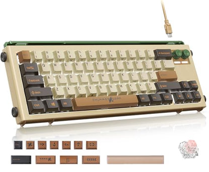 SHURIKEY 65% Mechanical Gaming Keyboard, Varmilo Sakura Switches, BT5.0+USB-C, 4 Devices Connection, LED Backlit 4400mAh Battery, Anti-Ghosting 65 Keys Wireless Keyboard for Windows Mac