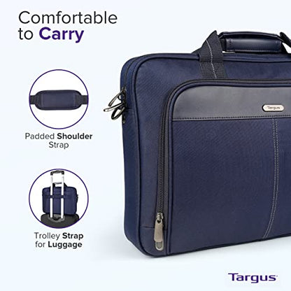 Targus 15-16 Inch Classic Slim Laptop Bag, Blue - Ergonomic Briefcase and Messenger Bag - Spacious Foam Padded Laptop Bag for 16" Laptops and Under (TCT027US) - color: Blue, size: 16 inch