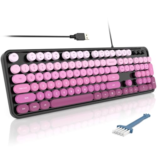MOFII Computer Keyboards Wired, Plug Play USB Full Size Typewriter Keyboard, Cute Colorful Aesthetic Keyboard with Foldable Stands for Windows PC Laptop (Black Pink Gradient) - color: Black Pink