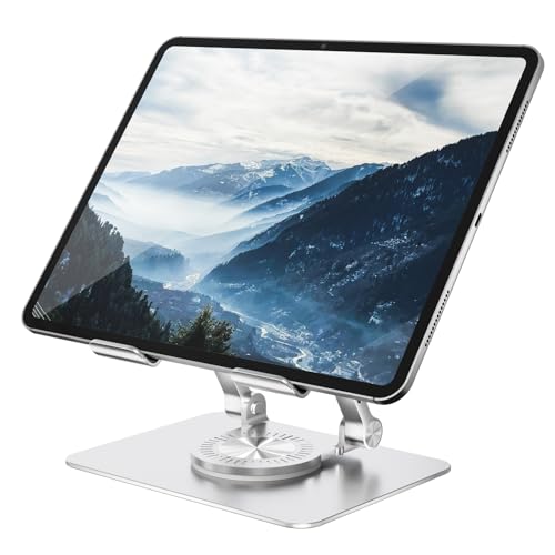 Orlian Tablet Stand Adjustable with 360° Swivel Base Aluminum Tablet Stand Holder for iPad/Samsung/iPad Pro Air Mini/Galaxy/Switch, Sliver - color: Silver