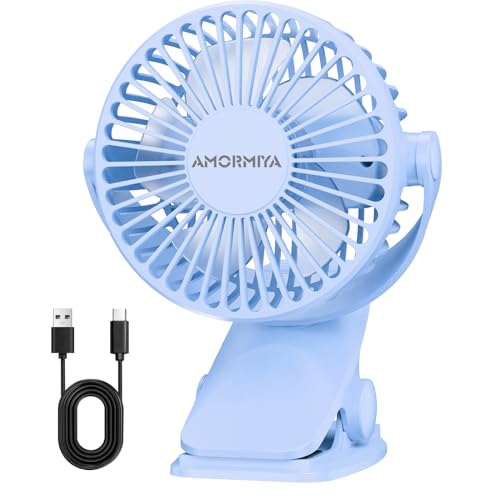 Portable Clip on Fan Rechargeable Mini for Desk Golf Camping Blue | 4000mAh 20H Battery, Quiet Brushless Motor 4.5m/s, One-Click Shutdown, 3 Speeds, Detachable Cover, Type-C Charge, 360° Rotate - color: Navy blue