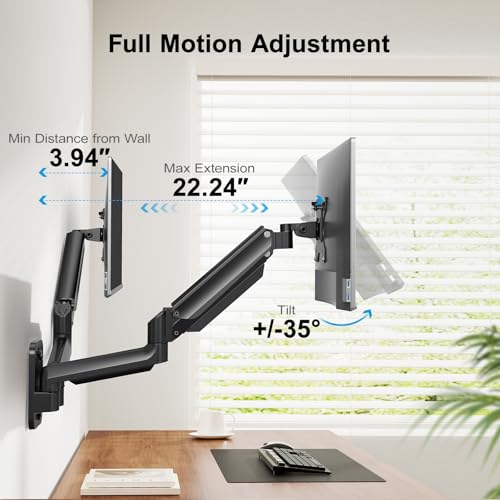 HUANUO Gaming Dual Monitor Wall Mount for 17-32 Inch Computer Screen Mount (4.4-17.6lbs Per Arm) - VESA 75x75/100x100 Height Adjustable Stand for Dual Monitors - Home Office Desk Setup