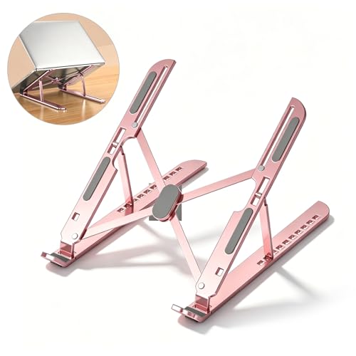 Foldables Laptop Stand for Desk- Adjustable Ergonomic Laptop Riser, Laptops Holder Tablet Keyboard Stand for Office Home (Pink) - color: Pink