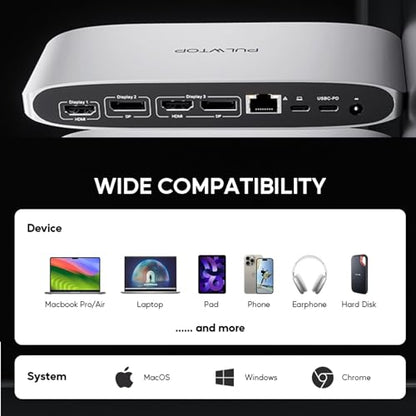 Displaylink Docking Station, Triple Display DisplayLink Dock for MacBook M1/M2/M3 Windows, 4K@60Hz Laptop Docking Station with 2 HDMI, 2 Display Port, PD, USB C Data, 4 USBA, Ethernet, Audio - size: 14-in-1 Displaylink docking station
