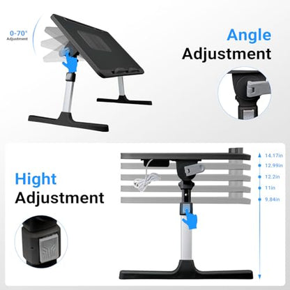 Adjustable Laptop Lap Desk with Cooling Fan USB Light for Adults 56x32cm,Black - color: Black,56-32cm