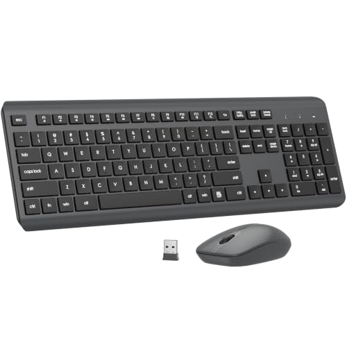 Wireless Keyboard and Mouse Combo, Full-Size Silent Ergonomic Keyboard and Optical Mouse, Long Battery Life, 2.4G Lag-Free Mice Keyboard for Computer, Mac, Laptop, PC, Windows(Gray) - color: Gray