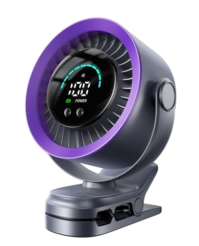 KIMMOO Portable Clip on Fan, 100-Speed Rechargeable USB Fan with LED Display, 360° Rotation & Strong Airflow Desk Fan, Up to 17 Hours Small Battery Fan for Outdoor Travel Camping Treadmill Car (Grey) - color: Grey