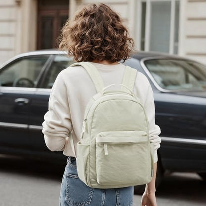 G4Free Small Backpack for Women, lightweight Daypacks for Travel School | Water-resistant Nylon Backpack, fits 13.3" laptop, Multi-pockets, Trolley strap, Comfy padded straps - color: Beige