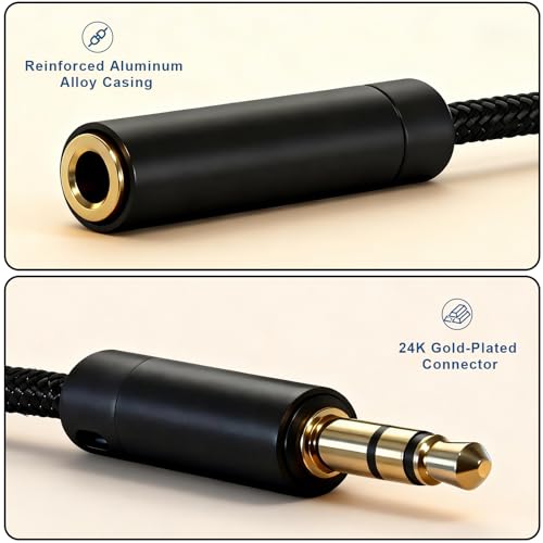 3.5mm Headphone Splitter, 1 Male to 2 Female, 11 in, Black | 24K Gold-Plated Connectors, Oxygen-Free Copper, Nylon Braided, Audio Output Only, No Mic or Inline Controls