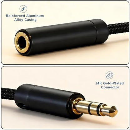 3.5mm Headphone Splitter, 1 Male to 2 Female, 11 in, Black | 24K Gold-Plated Connectors, Oxygen-Free Copper, Nylon Braided, Audio Output Only, No Mic or Inline Controls