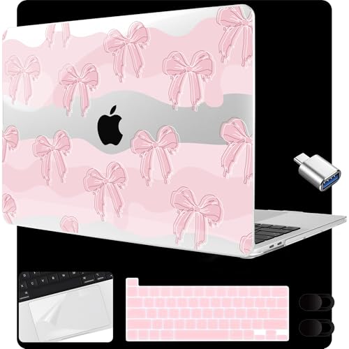 MEEgoodo for MacBook Pro 13 inch Case 2022 2021 2020 A2338 M2/M1 A2251 A2289 with Touch ID,Clear Laptop Hard Shell Cases with Keyboard Webcam Cover & Trackpad Film & Type C Adapter, Melted Bow - color: Melted Bow