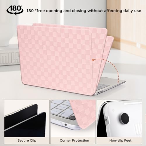 for MacBook Neo Case 13-Inch,Checkerd Print,Leather Textured | Logo Cutout，Keyboard Skin, Anti-Fingerprint, Anti-Scratch, Slim, Lightweight, Pink - color: Checkerboard Pink