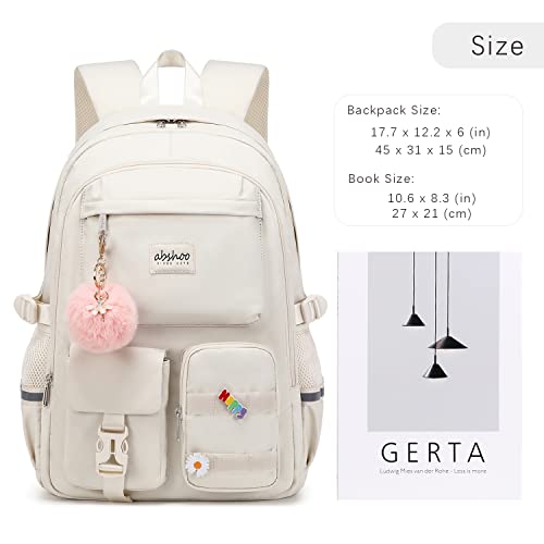 abshoo School Backpack for Girls Bookbag with Lunch Bag Teen Girls School Bag Travel Daypack (Beige) - color: Beige