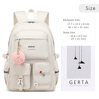 abshoo School Backpack for Girls Bookbag with Lunch Bag Teen Girls School Bag Travel Daypack (Beige) - color: Beige