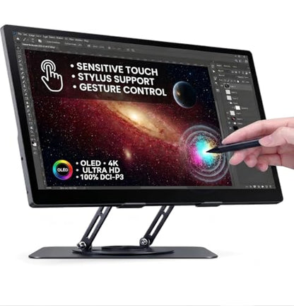 15.6" Portable Monitor 4K OLED Touchscreen, 100% Adobe RGB 10-Bit Color, USB-C External Display for Laptop, PC, Mac, Phone, Gaming, with Smart Cover & Stand